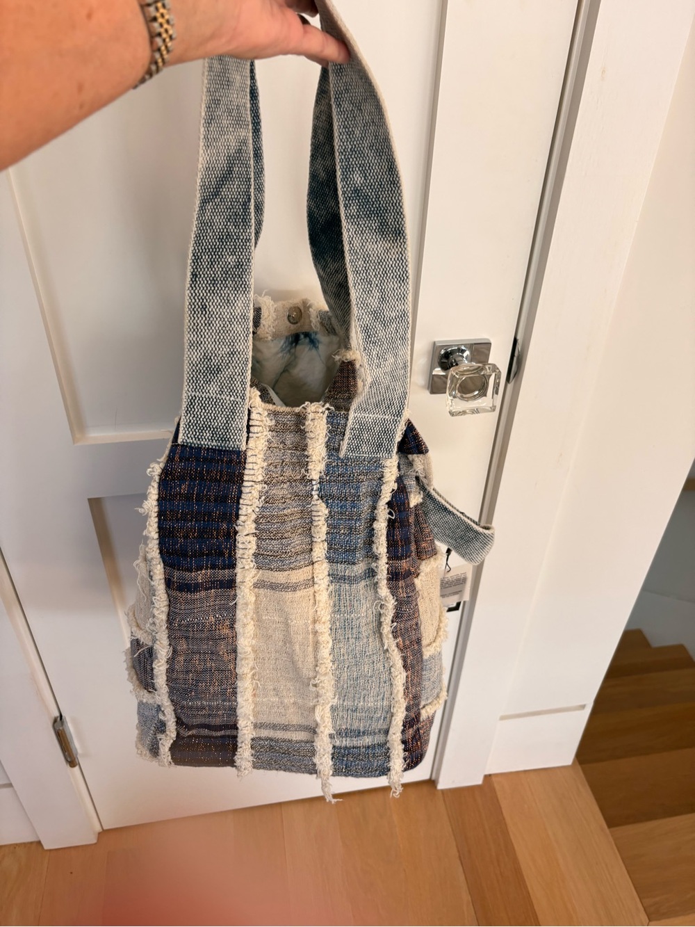 Woven Fringe Tote Bag in Blue & Cream. New with tags $98 retail Mother’s Day!!